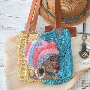 Handmade Crochet Bag with African Woman Punch Needle Design